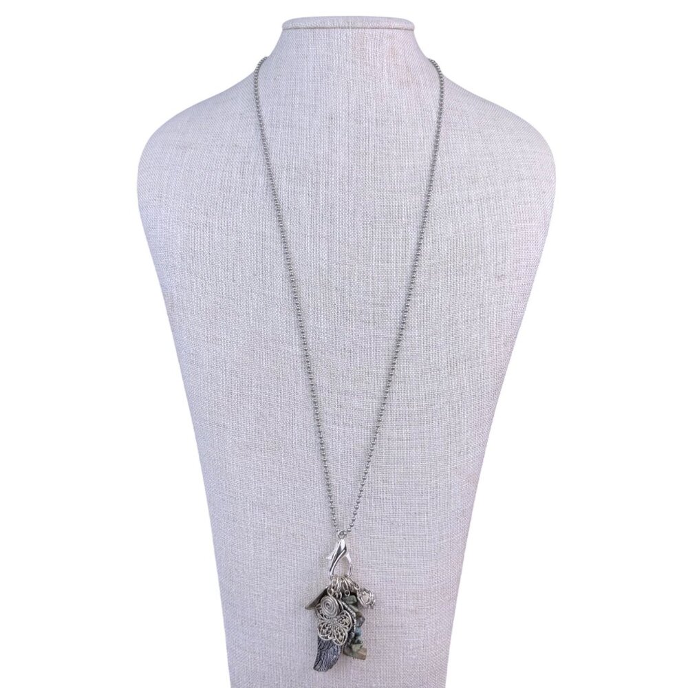 Charmed Life Womens Silver Tone Pewter Pendant Necklace Ball Chain Turquoise